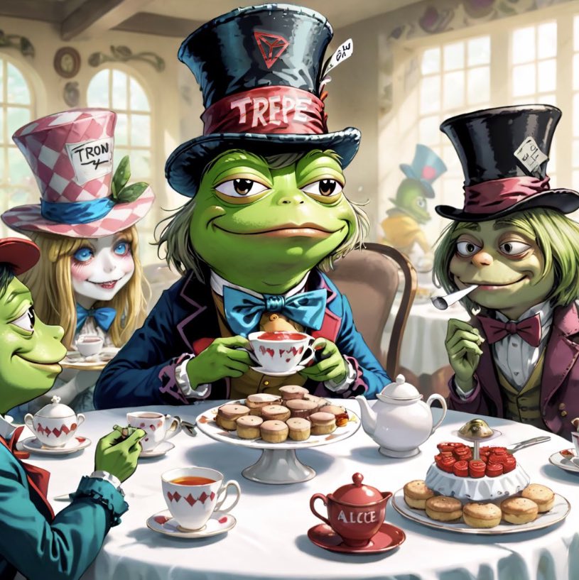 UltimateApeETH's tweet photo. Down the rabbit hole we go, my dear crypto enthusiasts! 🐇✨

$TREPE on the #Tron blockchain – where #memes twirl like the Mad Hatter's tea party!

Have a cup of crypto delight,' says I, 'and let's dance with #memecoins in this whimsical Wonderland of gains!☕🎩🚀 

#Trx #Pepe $Pepe $CCC $BCC #AliceInWonderland @TREPECommunity
