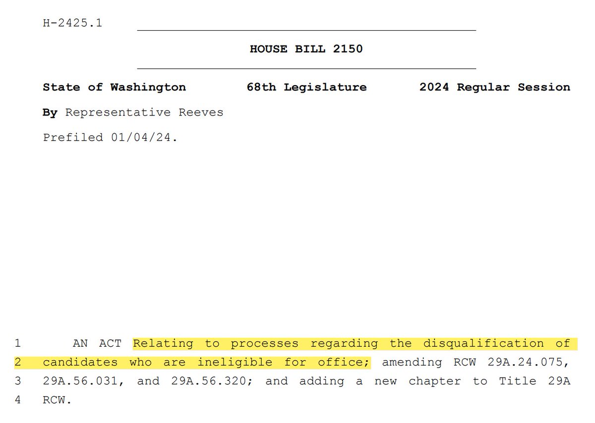 juliecbarrett's tweet photo. Looks like WA democrats want to pass new legislation to keep Trump off the 2024 ballot. Maybe some other WA candidates as well...

This is bad news. *No, @washdems do not care if their legislation is constitutional. In fact, the more unconstitutional the better, it seems. #waleg #2024Election 

Read HB 2050: https://t.co/cbYGvgANIB