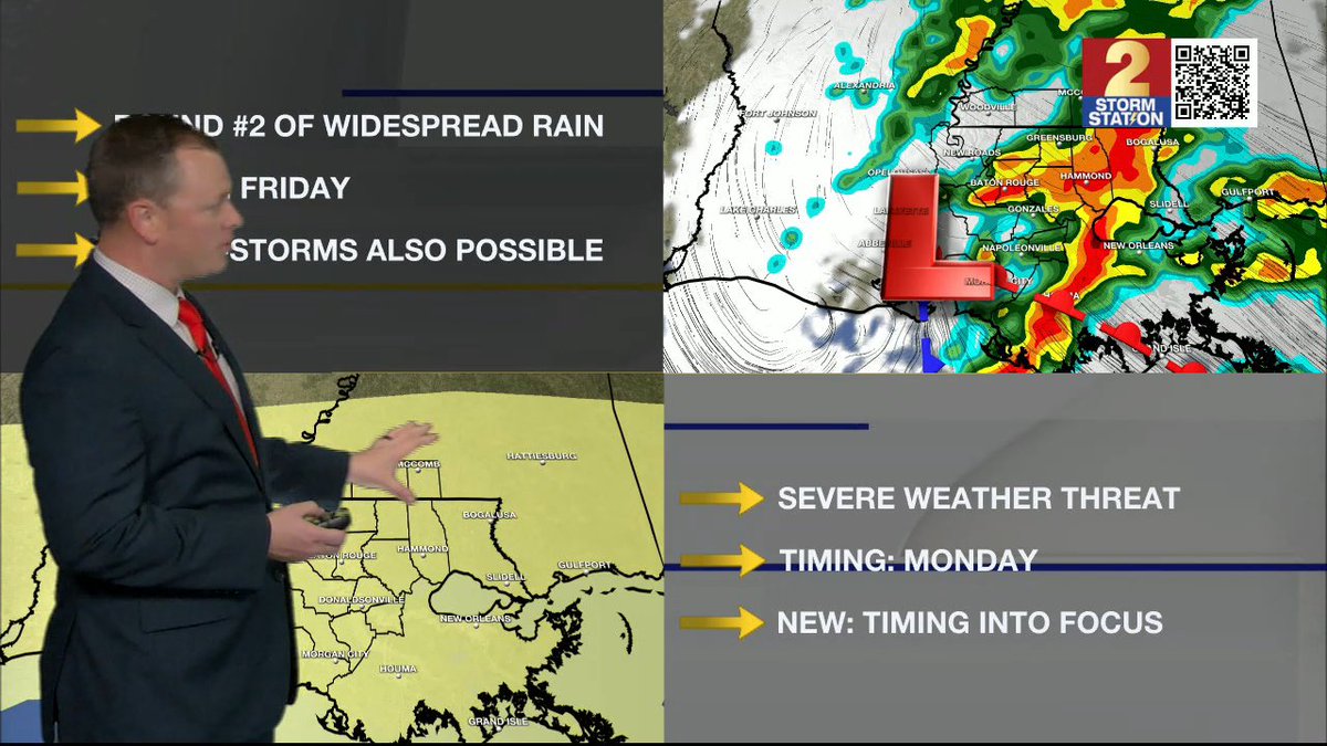 1) Soaking rain and a few thunderstorms are expected on Friday. 2) A threat for severe weather may materialize with the next round of showers and thunderstorms on Monday. CLICK HERE🖱️for the latest Storm Station Forecast --> wbrz.com/news/thursday-…