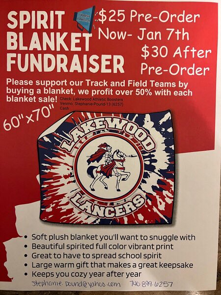 🚨If you haven’t done so yet, preorder your Lancer blanket! Only $25 through 1/7. Proceeds benefit the track and field teams. Go Blue!!