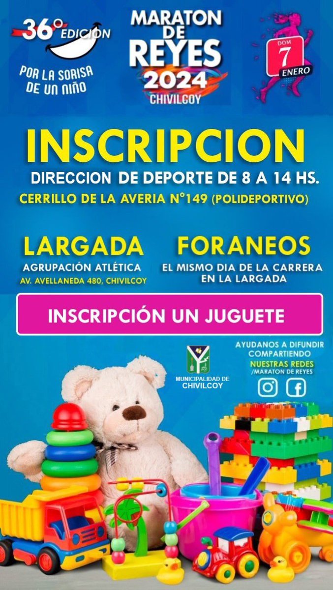El Domingo 7 de Enero se llevará a cabo la 36º edición de la Maratón de Reyes <a href="/BritosGuillermo/">Guillermo Britos</a> <a href="/SabellaMarcela/">Marcela Sabella</a> <a href="/EzequielPinotti/">Ezequiel Pinotti</a> m.facebook.com/story.php?stor…