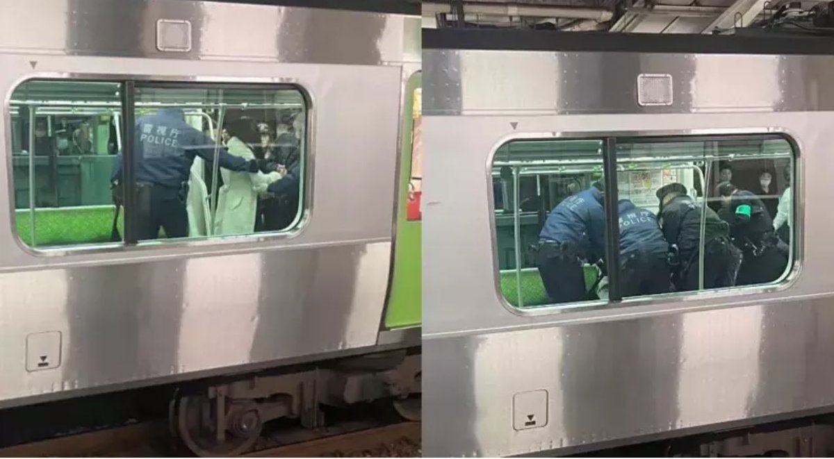 ibuki53010508's tweet photo. On the evening of the 3rd, a train at Akihabara Station on the JR Yamanote Line in Tokyo, Japan, a woman in her 20s attacked passengers on a tram with a knife, causing four male passengers to be injured and sent to the hospital. https://t.co/ovCvGXmCuq