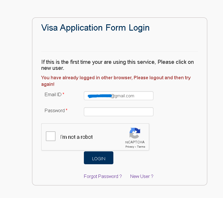 RizEhmed's tweet photo. @vfsglobalcare 
During filling the Greece visa application, the session got expired and now I cannot login again as it says that i am already logged-in which I am not. It seems that the programmer keeps login status in Database which they do not reset on browser session login. https://t.co/MYSWR678jc