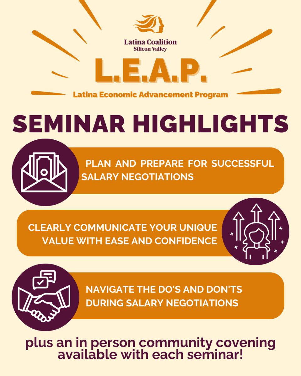 LatinaCoalition's tweet photo. 2024 is YOUR YEAR and LEAP is rolling out the opportunities—1 week left until our Salary Negotiation Seminar followed by a special convening! If you're ready to step into the driver seat of your finances then buckle up and put yourself FIRST by registering https://t.co/epljG9Qxxg https://t.co/e47uRJyKFV