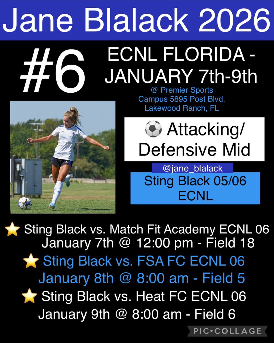 Jane Blalack (@janeblalack) on Twitter photo Here is my schedule with <a href="/StingECNL06/">Sting Black ECNL U18/19</a> in FL!!
Come out and watch us play!!
<a href="/adamflynnAF/">Adam Flynn</a> <a href="/StingSoccerClub/">Sting Soccer Club</a> Here is my schedule with <a href="/StingECNL06/">Sting Black ECNL U18/19</a> in FL!!
Come out and watch us play!!
<a href="/adamflynnAF/">Adam Flynn</a> <a href="/StingSoccerClub/">Sting Soccer Club</a>