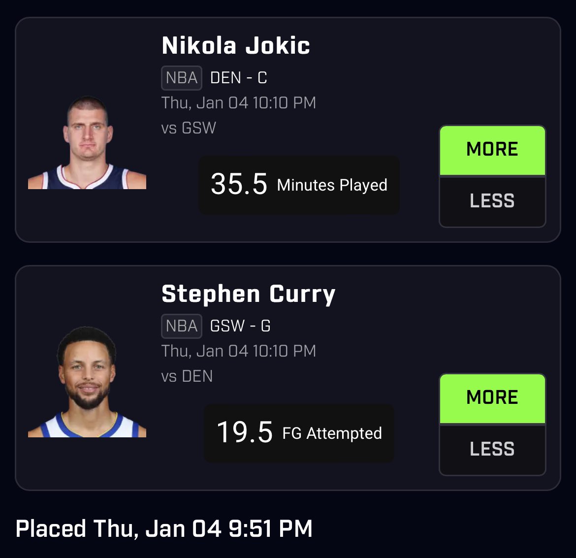 yungmufff's tweet photo. Late game stack ❗️
Jokic - 39 mins incoming
Curry - 21 + attempts incoming
#GamblingCommunity #Muffymuff #GamblingX #prizepicklocks #nba #curry #jokic #Gamestack https://t.co/ynH14NXc9e