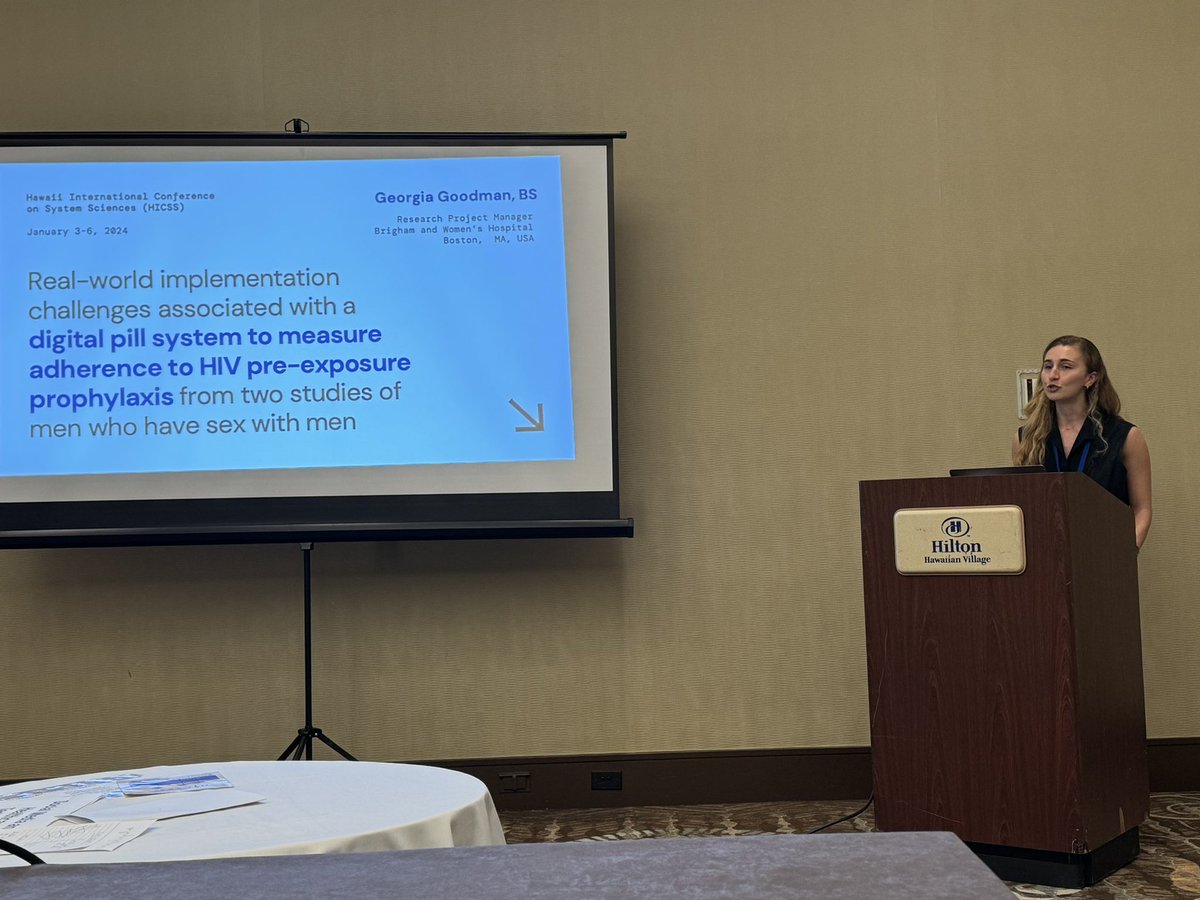 Our project manager Georgia Goodman describing a synthesis of technology troubleshooting and challenges among individuals using #digitalpills for adherence monitoring. #hicss57