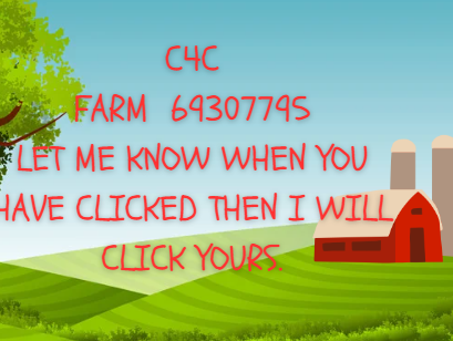 C4C #temu 
Farm 69307795 Eligible clicks for trade
Let me know when you have clicked then I will click yours. #temuc4c #temucode #temuUSA #temufarmland #temuapp #temuhelp #temufriends #gamehelp