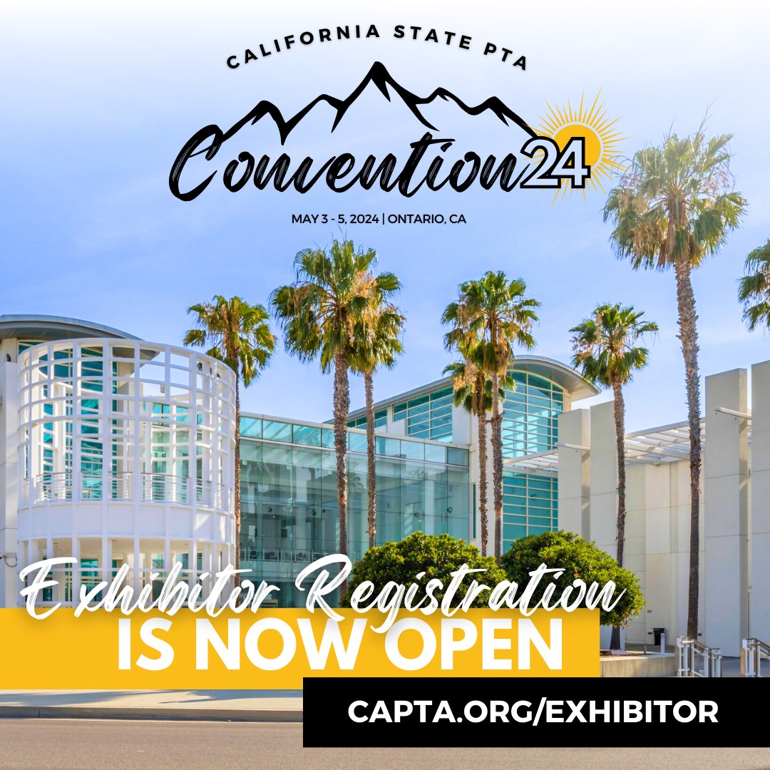 🌟 2024 California State PTA Convention Exhibitor Registration OPEN! Connect w/ educators & leaders in Ontario, CA, May 3-5.🌟 ✅ Showcase your work ✅ Engage with advocates ✅ Early Bird till Jan 31! 🔗 capta.org/exhibitorregis… #PTA4Kids #MakingADifferenceEveryday #CAPTACON24