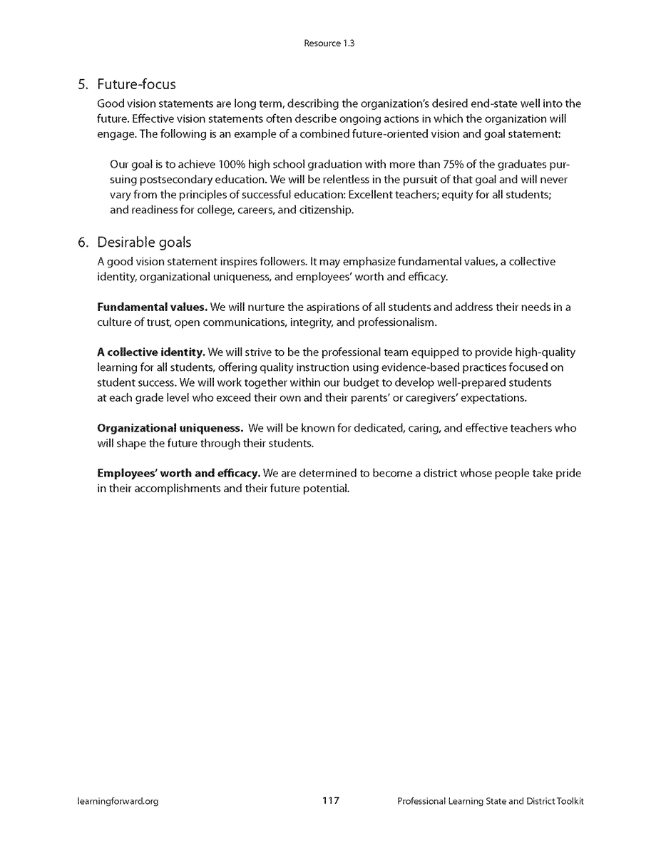 A compelling vision statement for #ProfessionalLearning informs the entire organization and stakeholders of its essential role in overcoming systemic inequities and guaranteeing excellence for all.

HERE ARE 6 CHARACTERISTICS OF A GOOD VISION STATEMENT. 

essa.learningforward.org/state-educatio…
