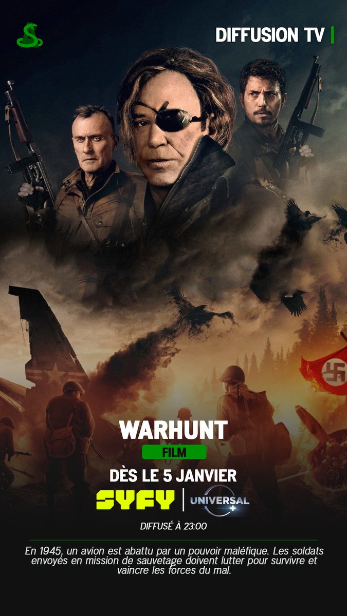 alxserix's tweet photo. Le film #WarHunt est dès maintenant diffusé sur @SYFYfr & @UniversalPlusFR.
"En 1945, un avion est abattu par un pouvoir maléfique. Les soldats envoyés en mission de sauvetage doivent lutter pour survivre et vaincre les forces du mal."
#Syfy #UniversalPlus https://t.co/vn6MUEHR98