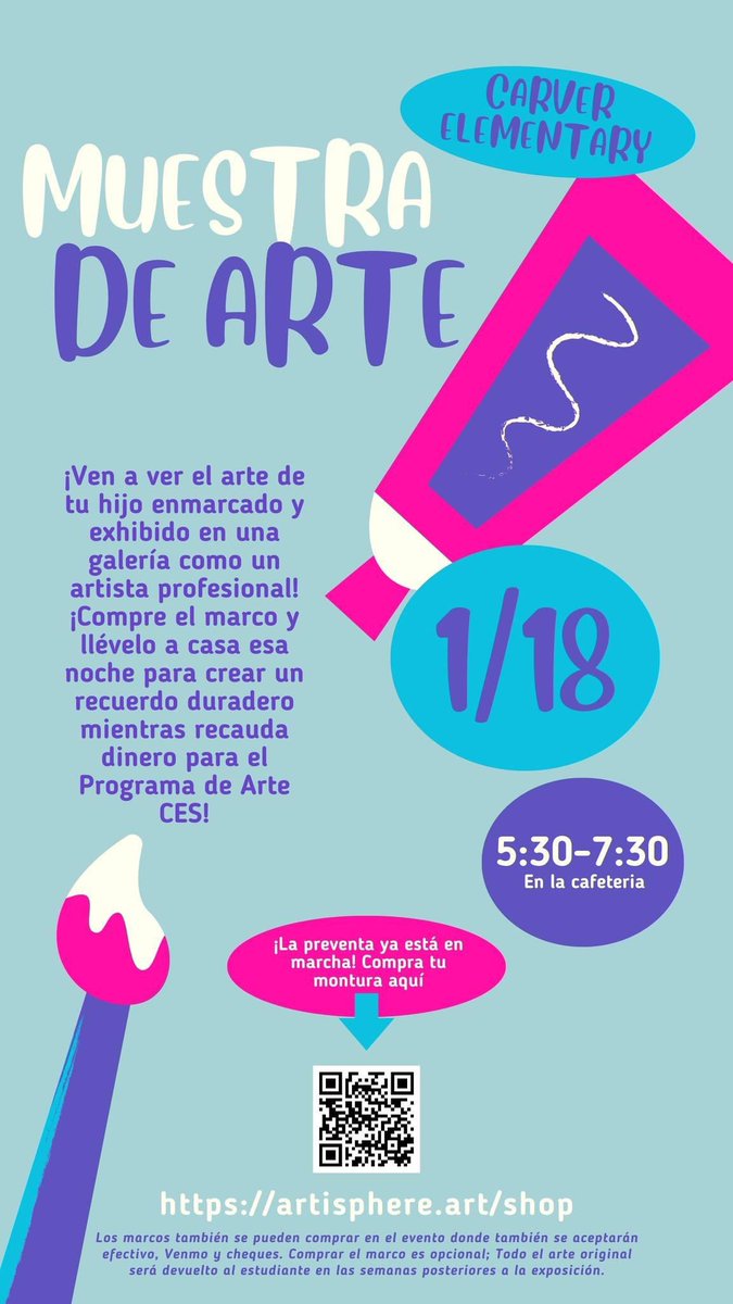 Crivera7716's tweet photo. It’s coming soon, Carver’s Winter Art Show! January 18th 5:30-7:30pm join us for an evening of celebration of all the art achievements at Carver Elementary School 🎨🎨🎨

 @CarverESCubs @theartofed @WCPSS @MerrittWenitra @WendellMayor @WendellNC @WCPSS_Arts https://t.co/9PUYeHFLUT