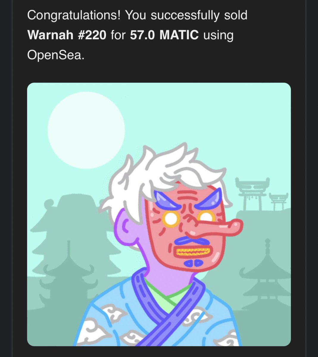 Gm peeps 🤩🌻🌈✨
Tengu just sold to <a href="/XSwordtailX/">Lyndon🔥®️</a> 🤩✨
Thank you very much for always  support warnah 🌈 😍  and have a colorful day for you guys 🌻 🌈 ✨ 

#NFTCollection #NFTCommunity #WarnahWarnih