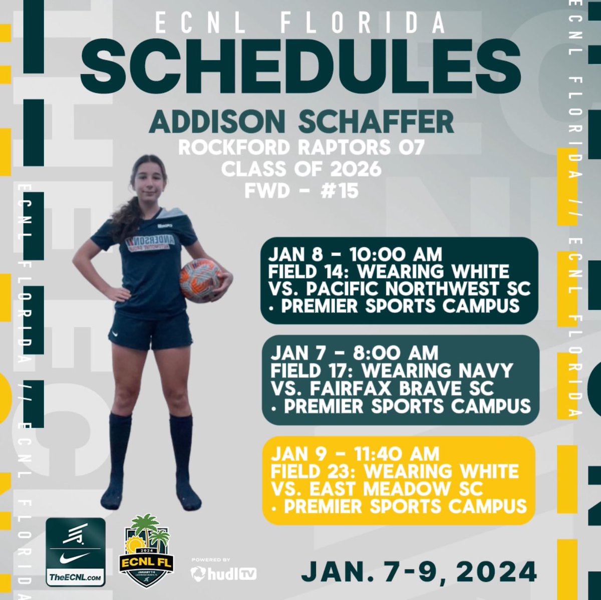 Check me out in Lakewood Ranch, Florida for the @ECNLgirls showcase with my team, @RRaptorsfc! Heres some information on my games. Can’t wait to see the competition! @ImCollegeSoccer @ImYouthSoccer @ECNLgirls @TopDrawerSoccer @USYouthSoccer