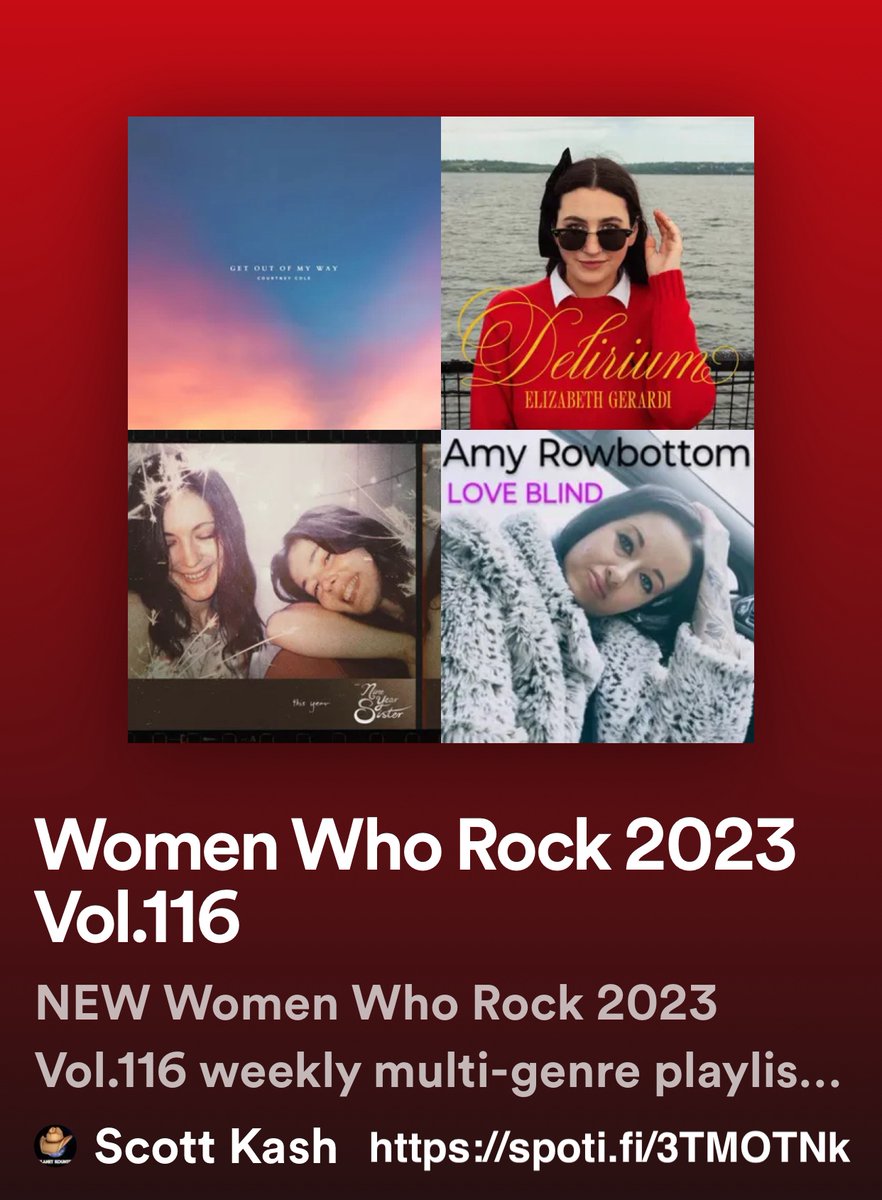 Scott Kash (@scottkash88) on Twitter photo NEW #WomenWhoRock playlist with new releases by
<a href="/saphira_79/">Saphira 79</a>
<a href="/CeruCham/">Cerulean Chameleon</a>/<a href="/summerleecmusic/">Summer Lee Carlson</a>
<a href="/LynMusician/">Lyn Rajah Musician</a>
<a href="/beccahessmusic/">Becca Hess</a>
<a href="/HanGraceMusic/">Hannah Grace</a>
<a href="/rachelanadobken/">Rachel Ana Dobken</a>
+MORE
#Spotify
spoti.fi/3TMOTNk
#NewMusic2023 #MultiGenre <a href="/Know_Know44/">KNOW-KNOW44 KNOWER OF KNOWLEDGE</a> @rt_tsb NEW #WomenWhoRock playlist with new releases by
<a href="/saphira_79/">Saphira 79</a>
<a href="/CeruCham/">Cerulean Chameleon</a>/<a href="/summerleecmusic/">Summer Lee Carlson</a>
<a href="/LynMusician/">Lyn Rajah Musician</a>
<a href="/beccahessmusic/">Becca Hess</a>
<a href="/HanGraceMusic/">Hannah Grace</a>
<a href="/rachelanadobken/">Rachel Ana Dobken</a>
+MORE
#Spotify
spoti.fi/3TMOTNk
#NewMusic2023 #MultiGenre <a href="/Know_Know44/">KNOW-KNOW44 KNOWER OF KNOWLEDGE</a> @rt_tsb