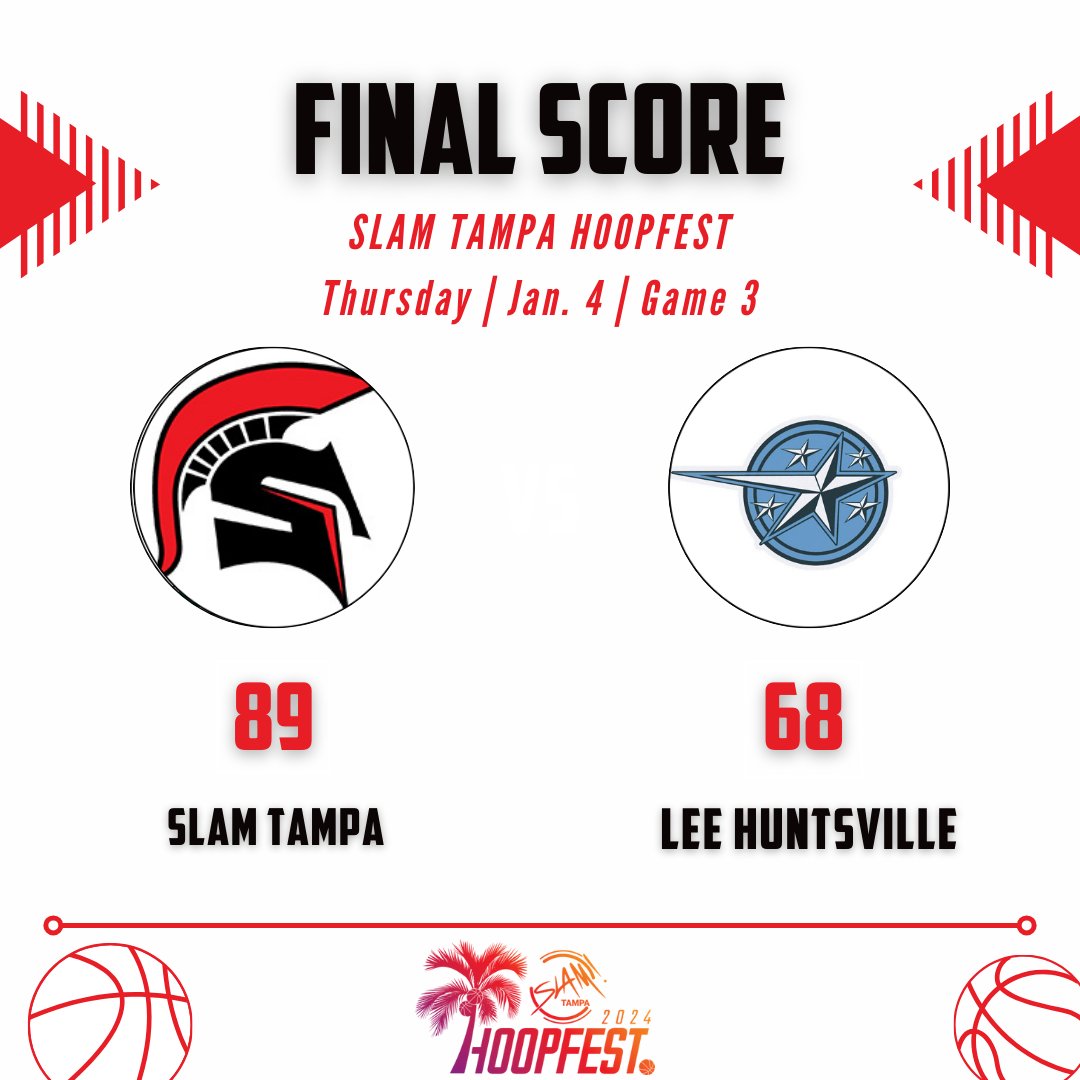 thehoopvibe's tweet photo. Game 3: @TampaHoopfest

Final Score

Lee Huntsville 89
SLAM Tampa 68

📊 Leaders

@SLAMTampaHoops
Ramone Seals 32
Willie Piggott 26
Derrick Doe 17

@leehighhsv
Ke'Shawn Watkins 17
Namon Hobson 12
Keonta Watkins 10 https://t.co/bmogSYFQ6m