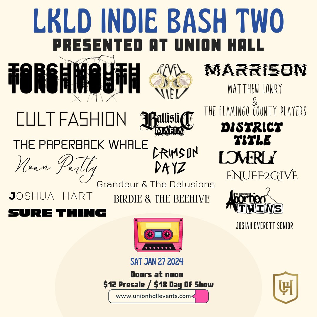 Lakeland! Very excited to be playing Indie Bash on Saturday Jan 27th at Union Hall!