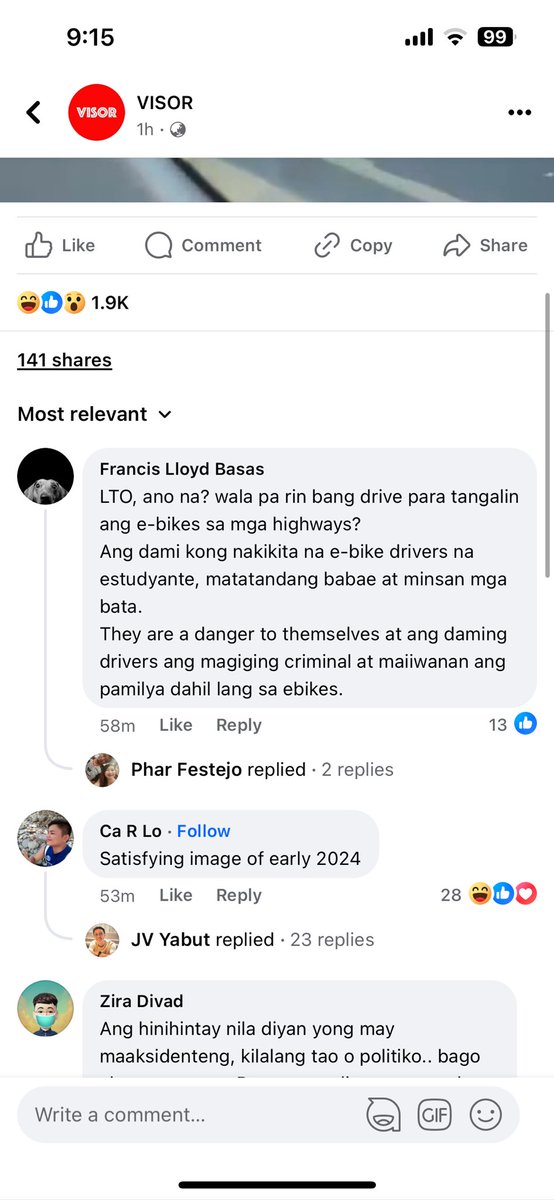 A comment that blames e-bikes as dangerous, and another that proves they are not the problem.