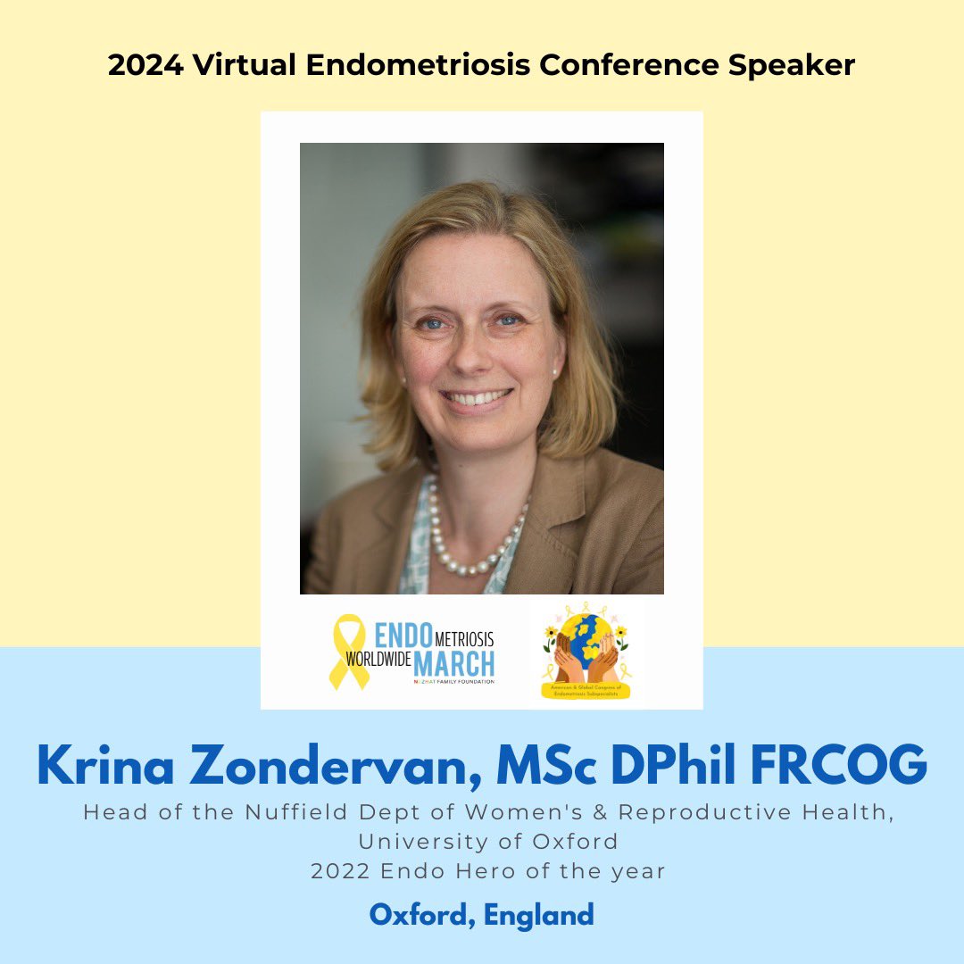 WWEndoMarch's tweet photo. 📣2024 Virtual Endometriosis Conference Speaker Announcement

Krina Zondervan, MSc, DPhil, FRCOG
Head of @Ox_wrh 

✨Hosted by @wwendomarch and @agcescongress
📆March 23-24, 2024

#VirtualEndometriosisConference #EndoMarch2024 #EndometriosisAwareness #ForwardWeGo https://t.co/EjrflcaPxB