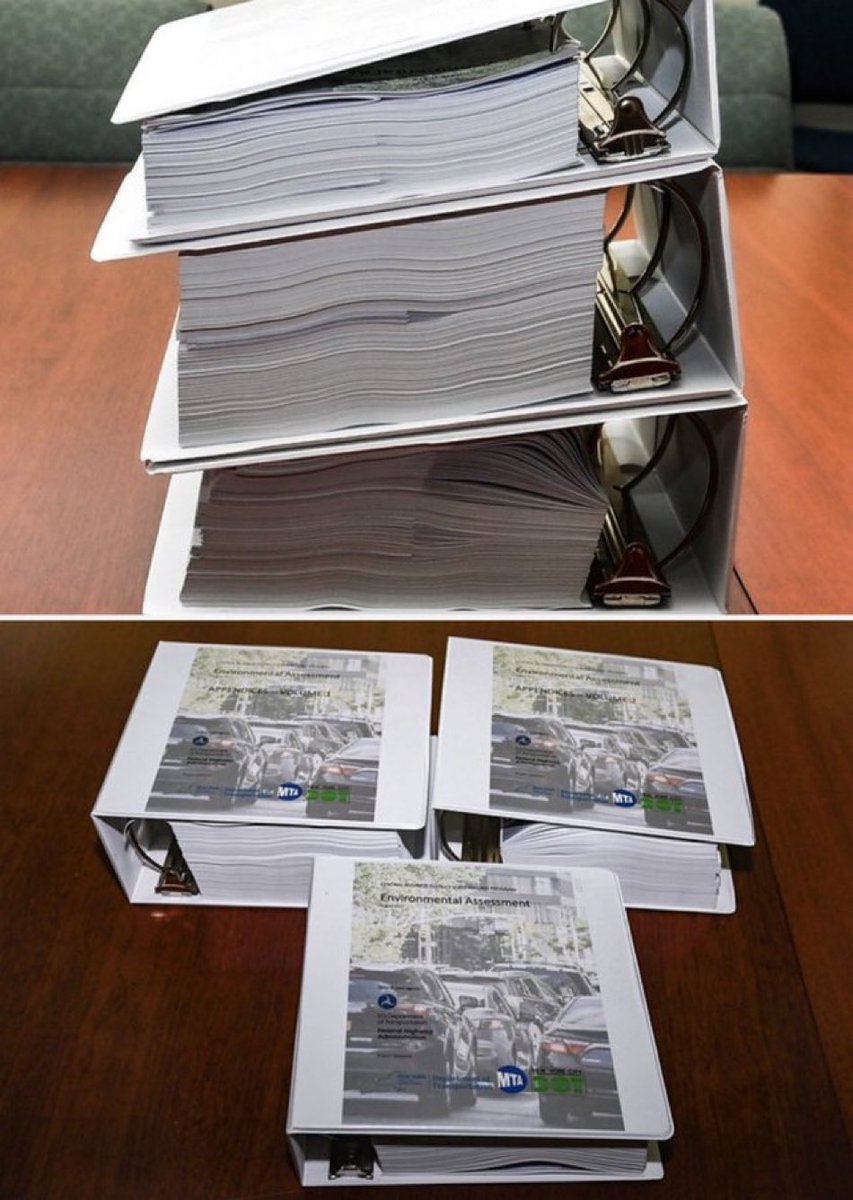 NYC teachers union claims the environmental review for congestion pricing wasn’t thorough enough. Actual photo of the 4,000-page environmental review: