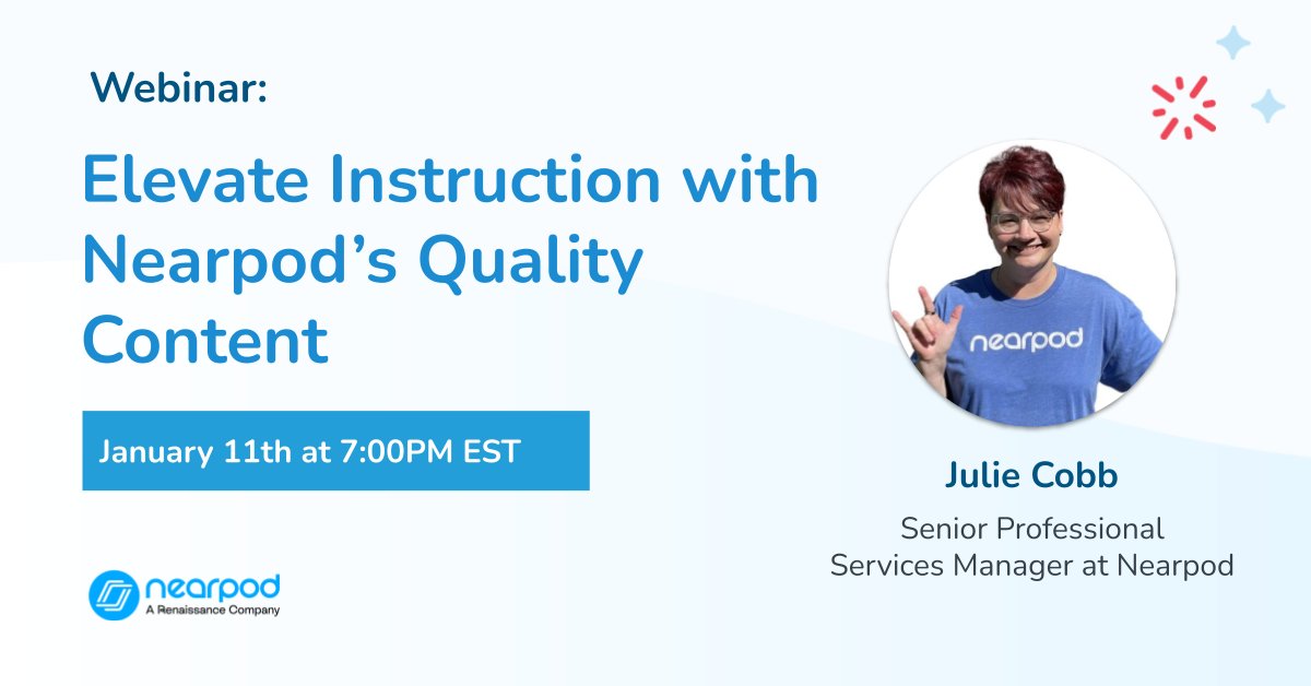 Looking for ways to get ahead of testing season? 📝 This webinar series is for you!

In our first webinar, learn how to use Nearpod's resources to create an interactive, personalized learning environment for every student!

📆 Jan. 11 at 7PM EST

Register: bit.ly/41KY2rM