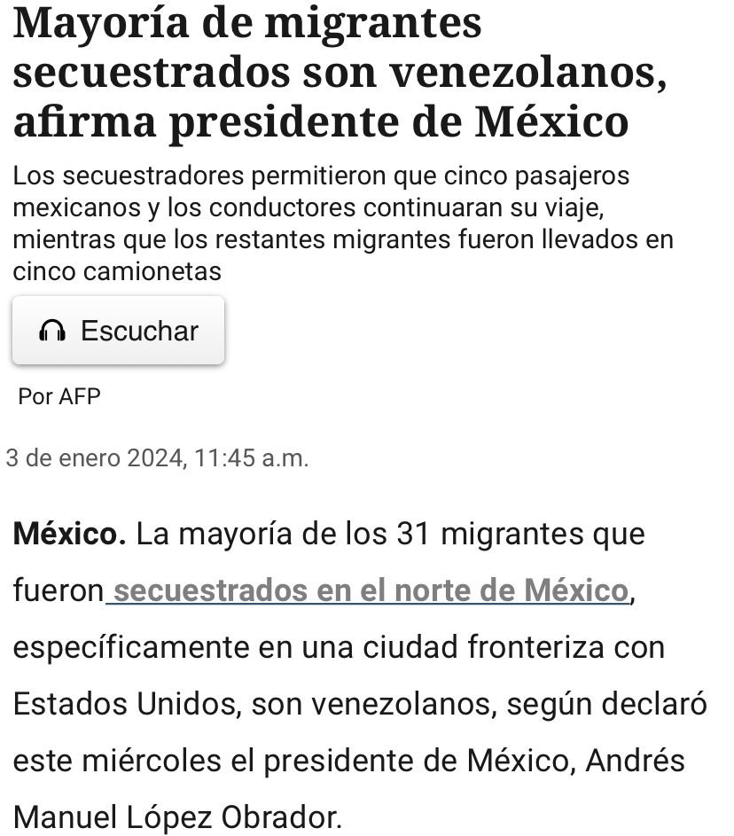 ¿Crónica de un silencio anunciado?
30Dic:#SecuestroDeMigrantes en México
2Ene: Gobierno🇲🇽 confirma.Pdte. Petro informa hay 4 de🇨🇴
3Ene: Migrantes son liberados. Mayoría de🇻🇪
4Ene: Pdte.🇲🇽 informó que cifra fue de 32 migrantes
¿Por qué gobierno #Venezuela guarda absoluto silencio?