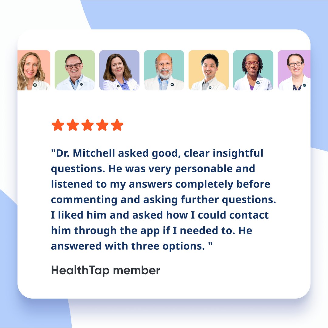 Many people are technically assigned a primary care doctor but struggle to connect with them — not at HealthTap.

Our doctors offer multiple ways for patients to stay in touch and are usually available within a day.