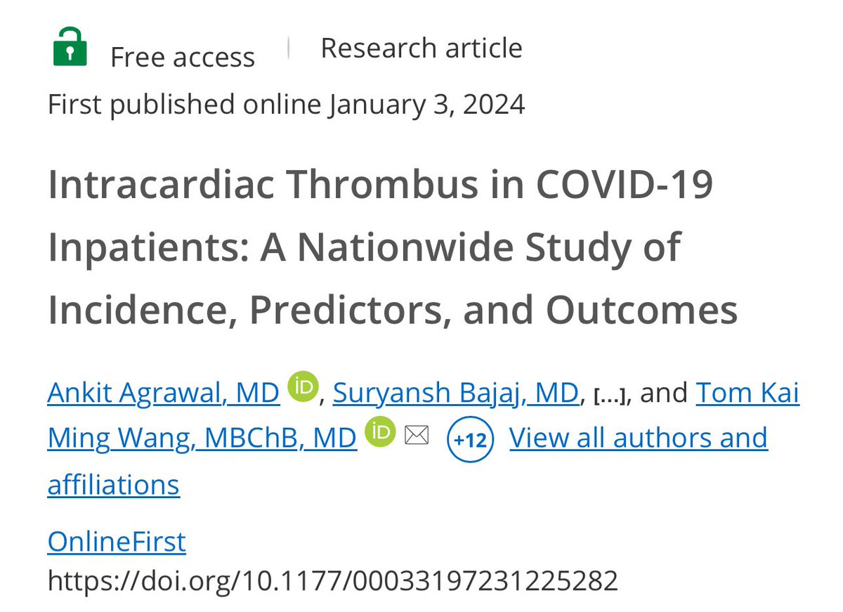 Excited to share our work on intra-cardiac thrombus outcomes in COVID-19 patients. Thank you so much Dr. @TomKMWang for the guidance.  @bajaj_MD @DrBhagatUmesh @ChandnaSanya @rgupta8687 @brownshekharMD @BadwanMD @Shivaba48425422 

journals.sagepub.com/doi/full/10.11…
