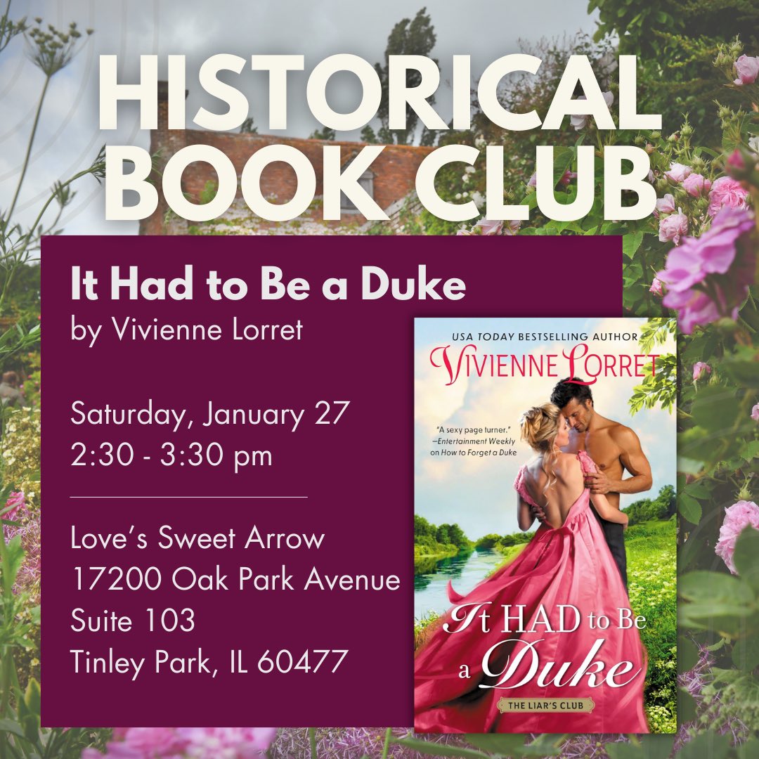 We love a good historical romance and it doesn’t get much better than <a href="/VivLorret/">Viv Lorret</a>! 

Join us on January 27 from 2:30 - 3:30 pm to talk about IT HAD TO BE A DUKE!