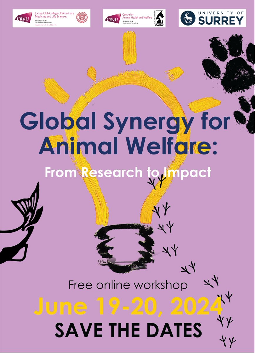 CAHWCityU's tweet image. SAVE THE DATES for our free online workshop on June 19-20, 2024. Let&apos;s transform #animalwelfare #research into real-world #impact together! 🐾💻🌍

@amcell
@elodiebriefer
@kate_flay

@ThailandXin
@hannahsmumby
@psych_genes
@BeckyParkes5
@tamara_tadich
