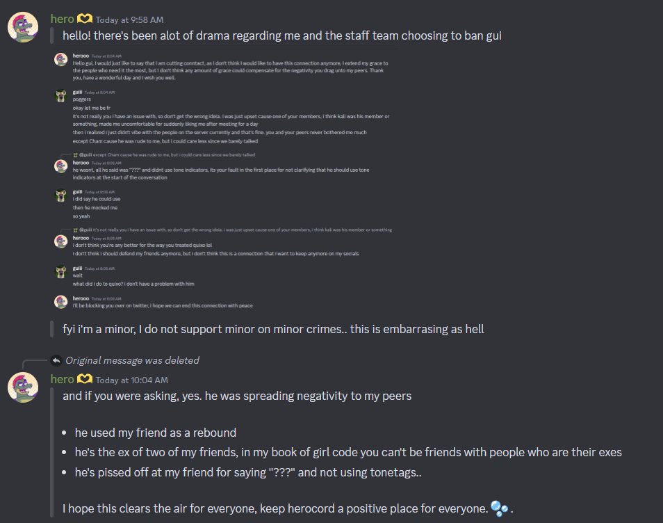 herocantcook's tweet image. #4 you keep complaining about how I made this whole situation public, when i've only posted updates about this thing in #annoucements-channel of herocord 😭 to clear the air out after people started asking me