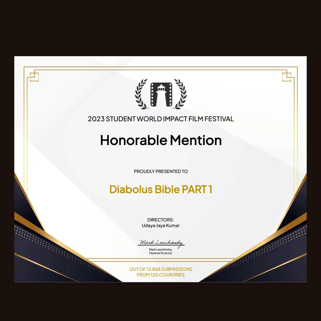 directorujk's tweet photo. 🏆 Diabolus Bible Part 1 received an award from Honorable Mention Proudly Presented to Diabolus Bible  ❤️
English:
 https://t.co/ZcpoEcnVFE .
Tamil : https://t.co/5VlRjiYBSo .
 #hindi #malayalam #telugu #kannada #dbp1 #diabolusbiblepart1 #horrormovies #horrorshortfilm #nextlcines https://t.co/0IKeOxUPlm
