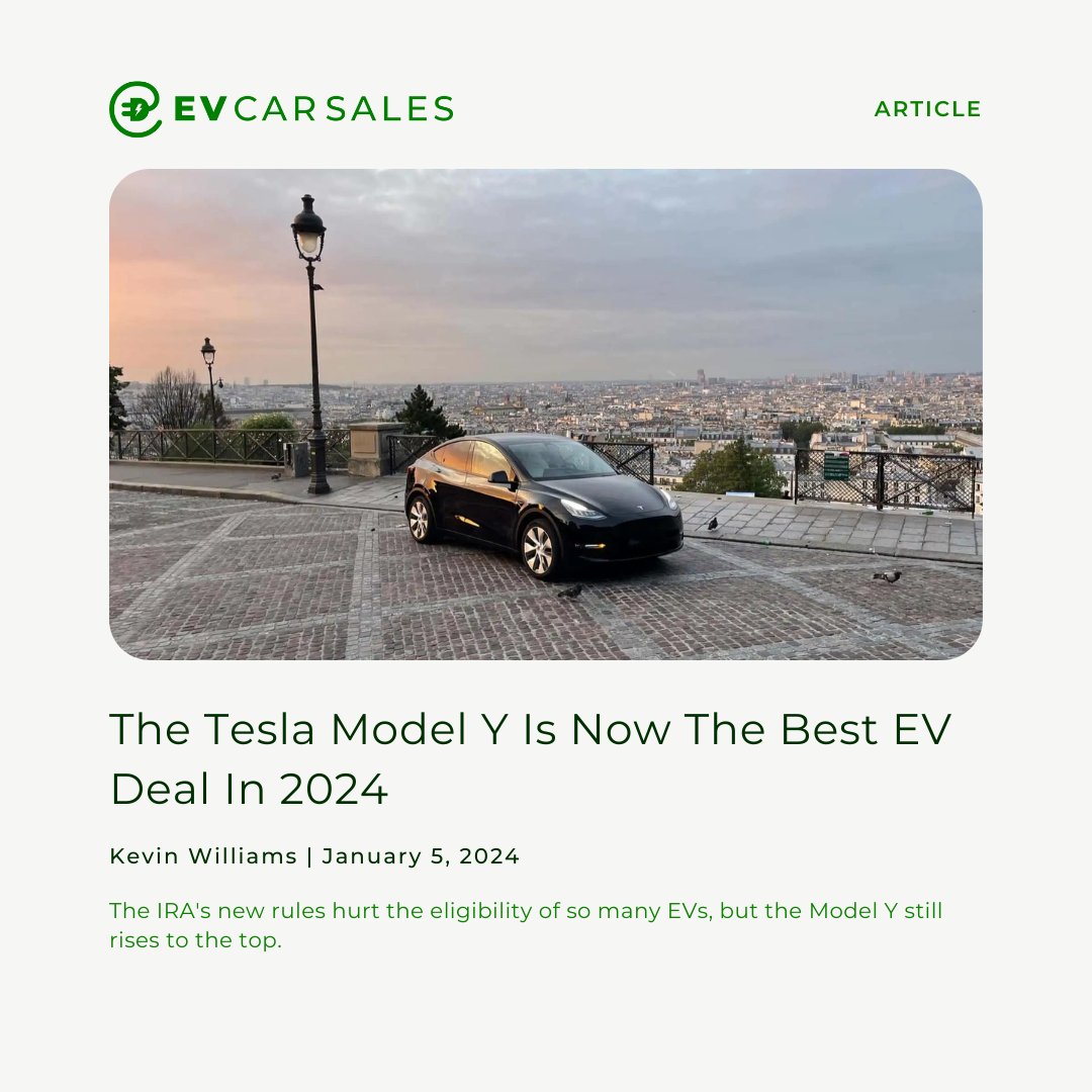 Tesla Model Y: Still the reigning champ in 2024! 🏆⚡ Despite changes in EV incentives, the Model Y remains the best deal in the U.S. market. Check out why it's holding the crown. #TeslaModelY #EVDeals #EVCarSales