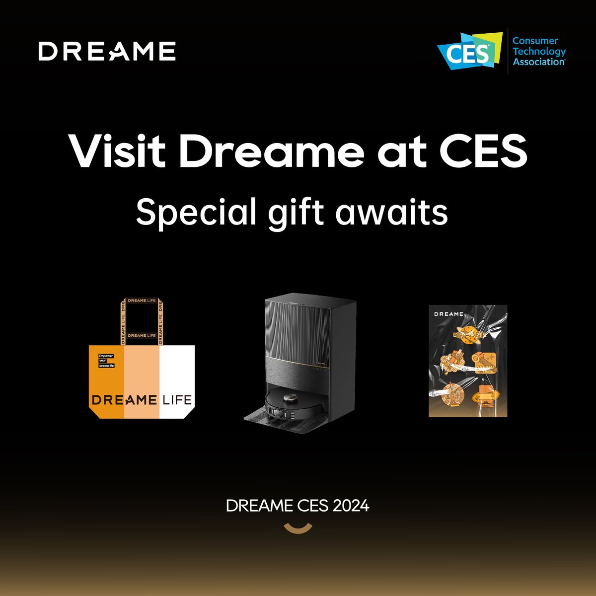 Dreame on X: 👀 Only 2 days until #CES24! We have surprises for you! Visit  us at Booth No.52747 to win DreameBot L20 Ultra, H12 Pro, & $1,500 gift  card! Get a
