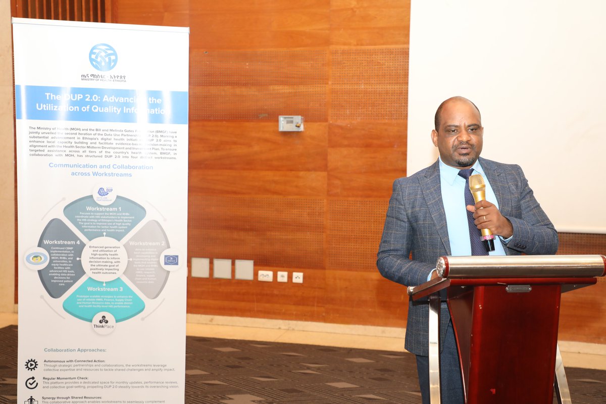 JSI_Ethiopia's tweet photo. @JSIhealth @DUP_Ethiopia, Jointly with #HABTech, @ThinkPlace &amp; @UGondar, unveil DUP 2.0! Building on z success of Phase 1 (2016-23), we're committed to advancing #digitalhealth. Organized in 4 workstreams, we're dedicated to ensuring equity &amp; localization in HIS. @gatesfoundation https://t.co/I9jni0EWN9