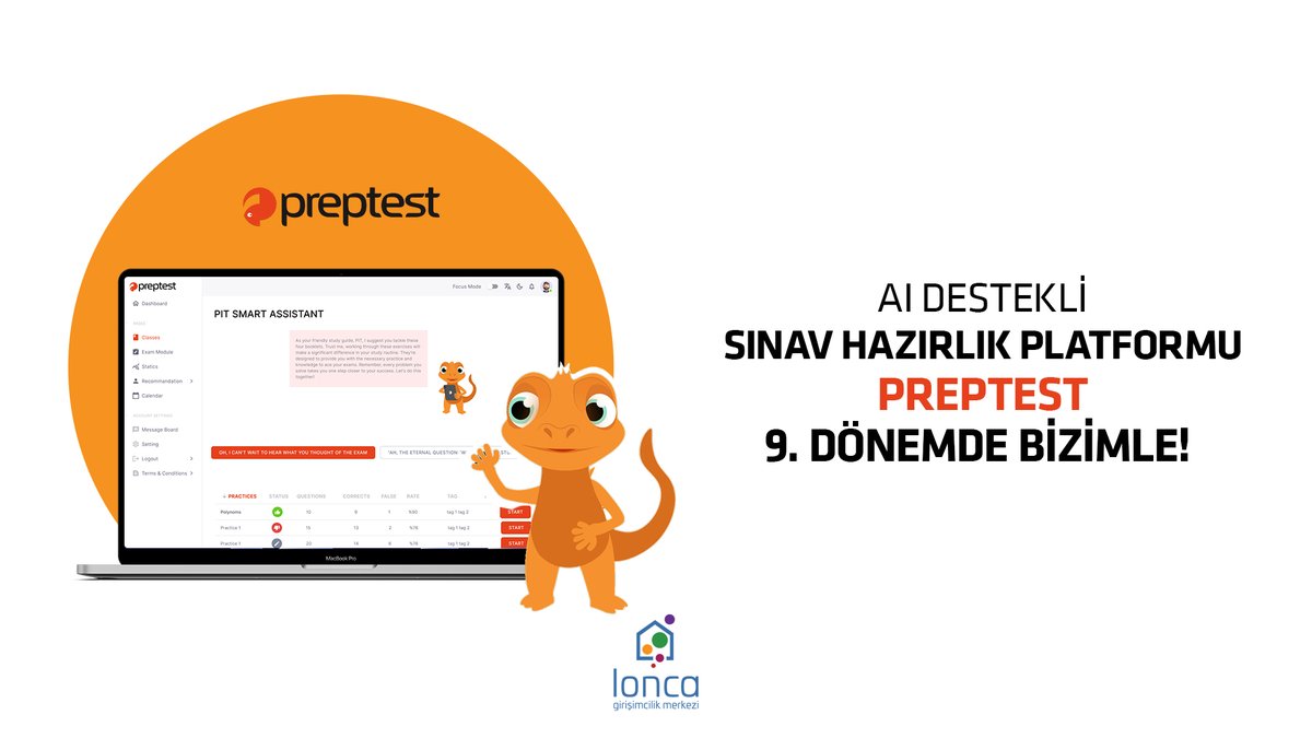 9.dönem girişimlerimizden biri olan Preptest, Avrupa ve Amerikan üniversitelerinin kabul sınavlarına hazırlanan öğrencilere yönelik "AI Destekli" bir sınav hazırlık platformu olarak hizmet veriyor. Preptest ile ilgili tüm detaylar için: prep-test.com