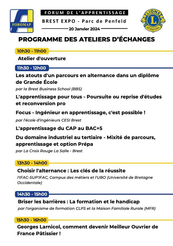 🗓 20 janvier 2024, l'<a href="/UBO_UnivBrest/">UBO - Univ. Brest</a> sera présente au salon #FOROMAP pour présenter ses #formations en #alternance. 
💡 13h30 : atelier d'échanges "Choisir l'alternance : les clés de la réussite" avec le <a href="/CampusDMetiers/">Ifac Sup'Ifac, Campus des métiers</a> et notre #Université.
+ d'infos 👉 foromap29.fr