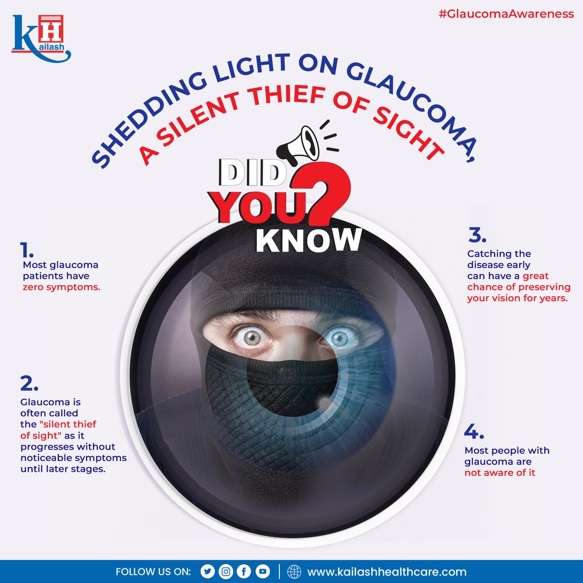 KailashHealth's tweet image. #DidYouKnow ?

Glaucoma, a common eye disease, can affect your vision adversely causing blindness. Early detection is crucial!
Get your eyes checked regularly.

Consult our Eye Specialists: kailashhealthcare.com

#sehatonfriday #SaveYourSight #eyecare #vision #eyecheckup…