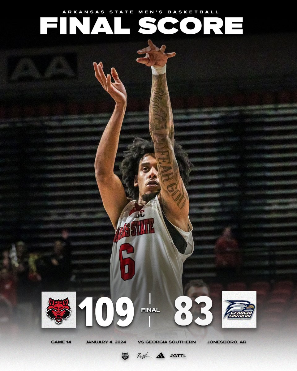 AStateMB's tweet photo. HOME DUB and school record for points scored in a Sun Belt Conference game🤩🤩

#GTTL | #WolvesUp https://t.co/7oA5wd13Kq