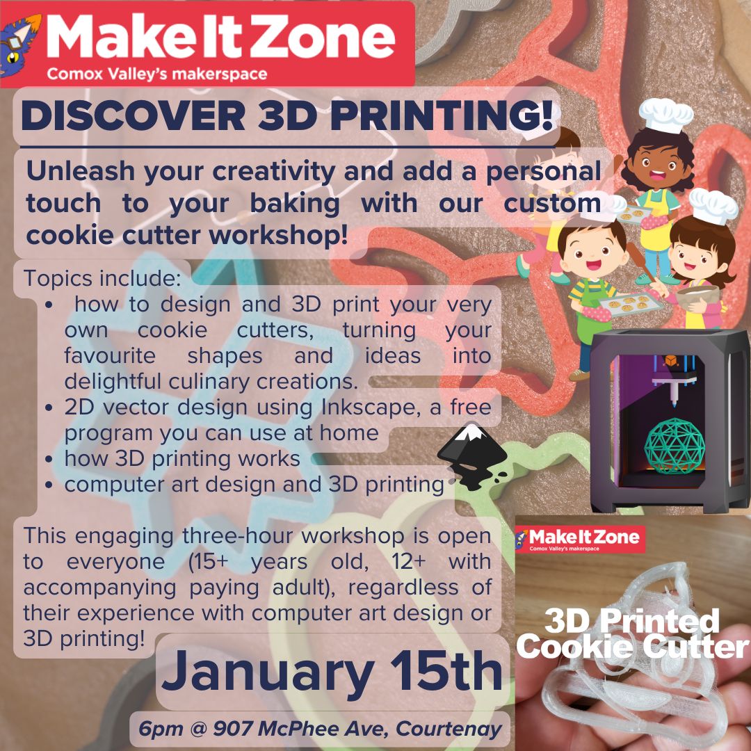 Unleash your creativity and add a personal touch to your baking with our custom cookie cutter workshop! Learn how to design and 3D print your very own cookie cutters, turning your favourite shapes and ideas into delightful culinary creations. To book: makeit.zone/event-details/…