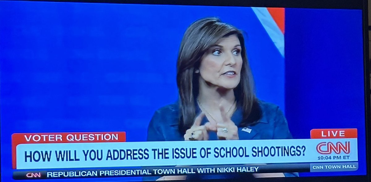 Town Hall Very Sad Like All Her Fellow Republicans @NikkiHaley “We have to focus on the mental health issue.” So I Guess Guns Don’t Kill People. “I defeat Biden By 17 Points…With A Mandate.”