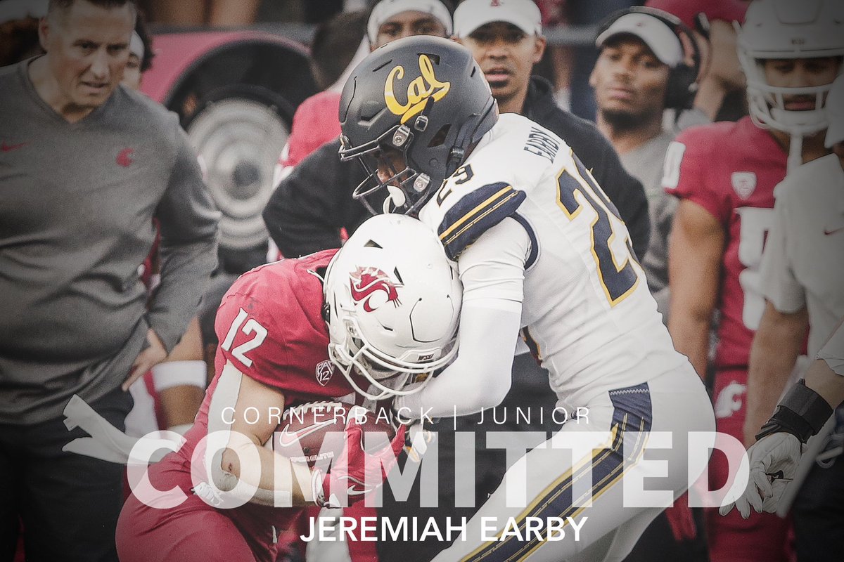 #BoiseState has landed another player out of the transfer portal:

Former #Cal CB Jeremiah Earby committed to the Broncos tonight.

The 6-2, 170-pound junior CB played in 24 games and logged 62 tackles to go along with two interceptions over the last two seasons for the Bears.