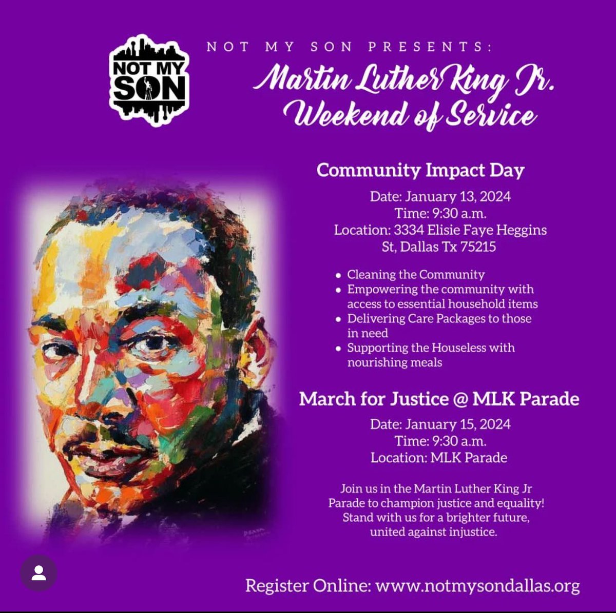 Empower the next generation to honor Martin Luther King Jr’s legacy through meaningful service. Join us in making a difference. Sign up today! #MLKWeekend #Equality #Service #NMSDFW
