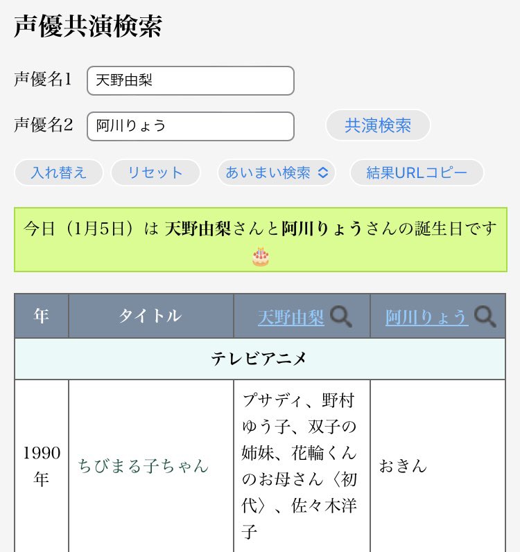 seiyu_kyouen's tweet image. 今日（1月5日）は
#浅沼晋太郎 さん、#奥井ゆうこ さん
#佐久間レイ さん、#藤本隆行 さん
#天野由梨 さん、#阿川りょう さん
の誕生日です🎂

浅沼さん,奥井さん
seiyu.ie-t.net/?va=%E6%B5%85%…

佐久間さん,藤本さん
seiyu.ie-t.net/?va=%E4%BD%90%…

天野さん,阿川さん
seiyu.ie-t.net/?va=%E5%A4%A9%…

#声優共演検索