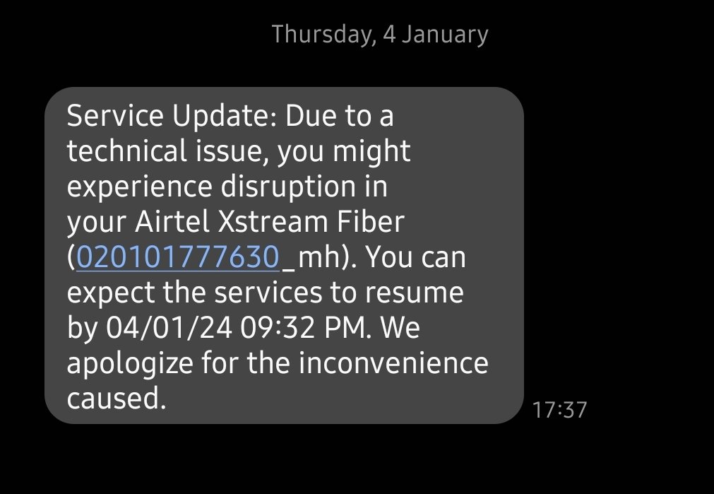 prasadluley's tweet photo. #Airtel @airtelindia @Airtel_Presence 
Airtel Broad Band Service outage from last 15 hours.. No confirmation when it will resume.. The ETA changing every time. Not expected this considering people are working from home!!? https://t.co/SzIBlh3BcW