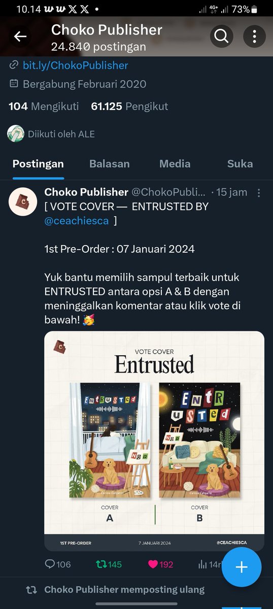 strrnsmine's tweet photo. @ChokoPublisher done min, semoga dapat aku mau 67 hari terakhir satya sama yogiga's, ya tuhan semoga dapat https://t.co/c9foTrIUrx