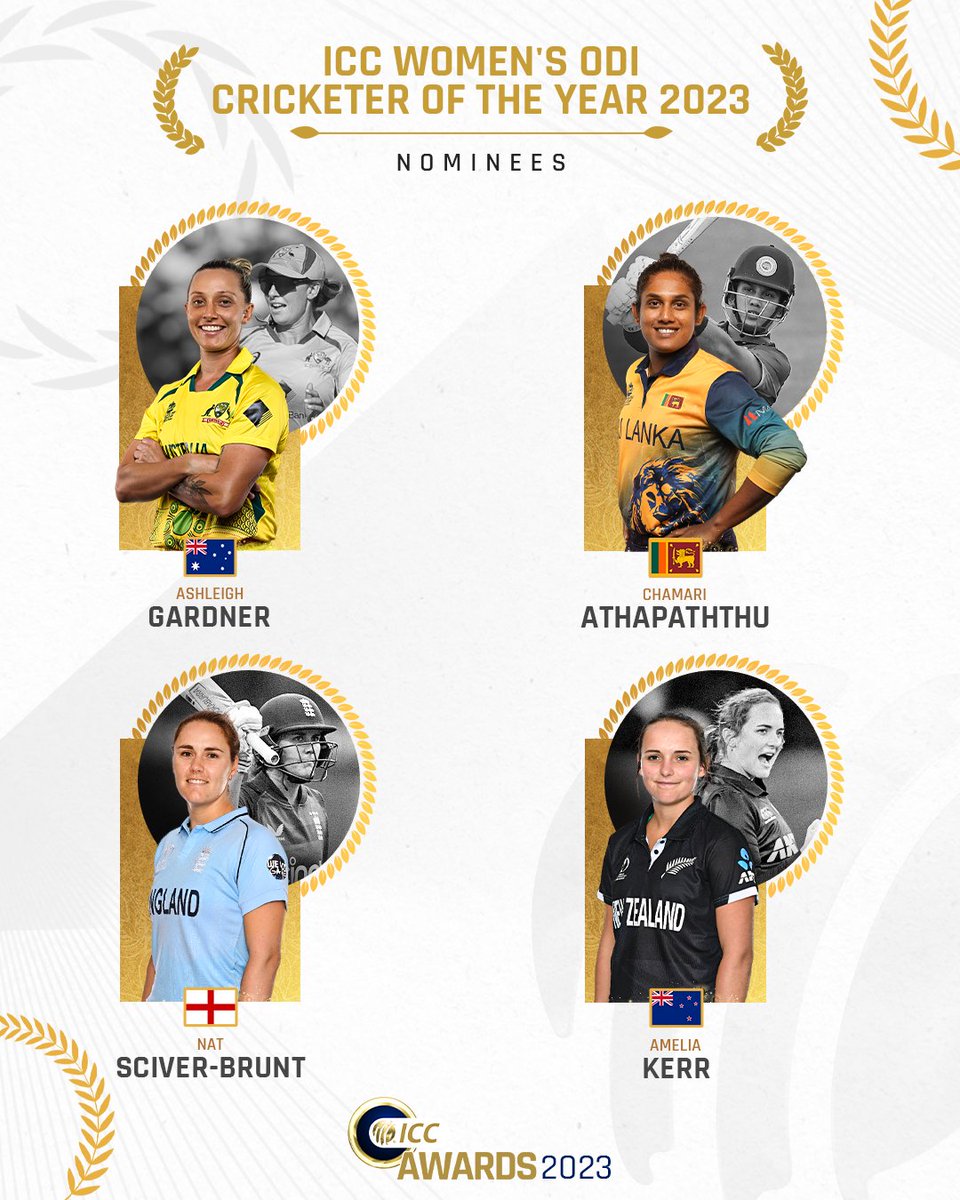 ICC's tweet photo. Four superstars, one winner.

Who will be crowned ICC Women's ODI Cricketer of the Year?

More: https://t.co/jI4mdyRWFS https://t.co/nRXd9UeelT
