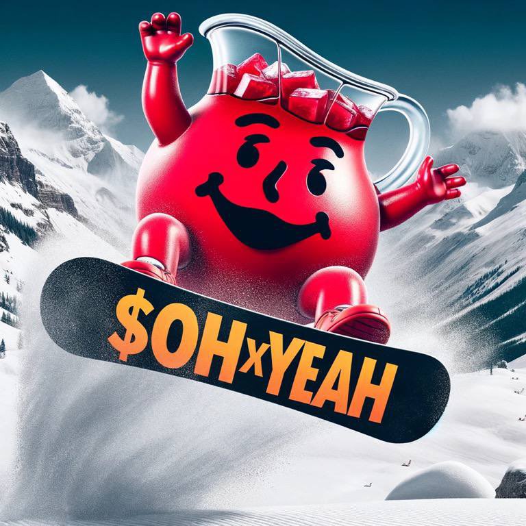 KoolAidManSol's tweet photo. 🏂 Riding the bullish wave with $ohyeah on Solana! 
🚀 Kool-Aid Man shreds through resistance, bringing flavor to the crypto slopes. 🍹 Buckle up, we're carving gains! 🌊
$OHYEAH #OhYeahCrypto #Solana #BullishRide https://t.co/HOneph65m3