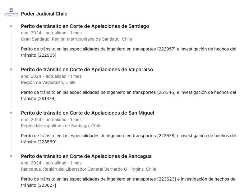 Nuevo logro desbloqueado:
- Perito judicial ✅

Desde hoy estoy habilitado como perito judicial en accidentes o siniestros de transporte y tránsito en las Cortes de Santiago, Valparaíso, Rancagua y San Miguel. pjud.cl/post/peritos