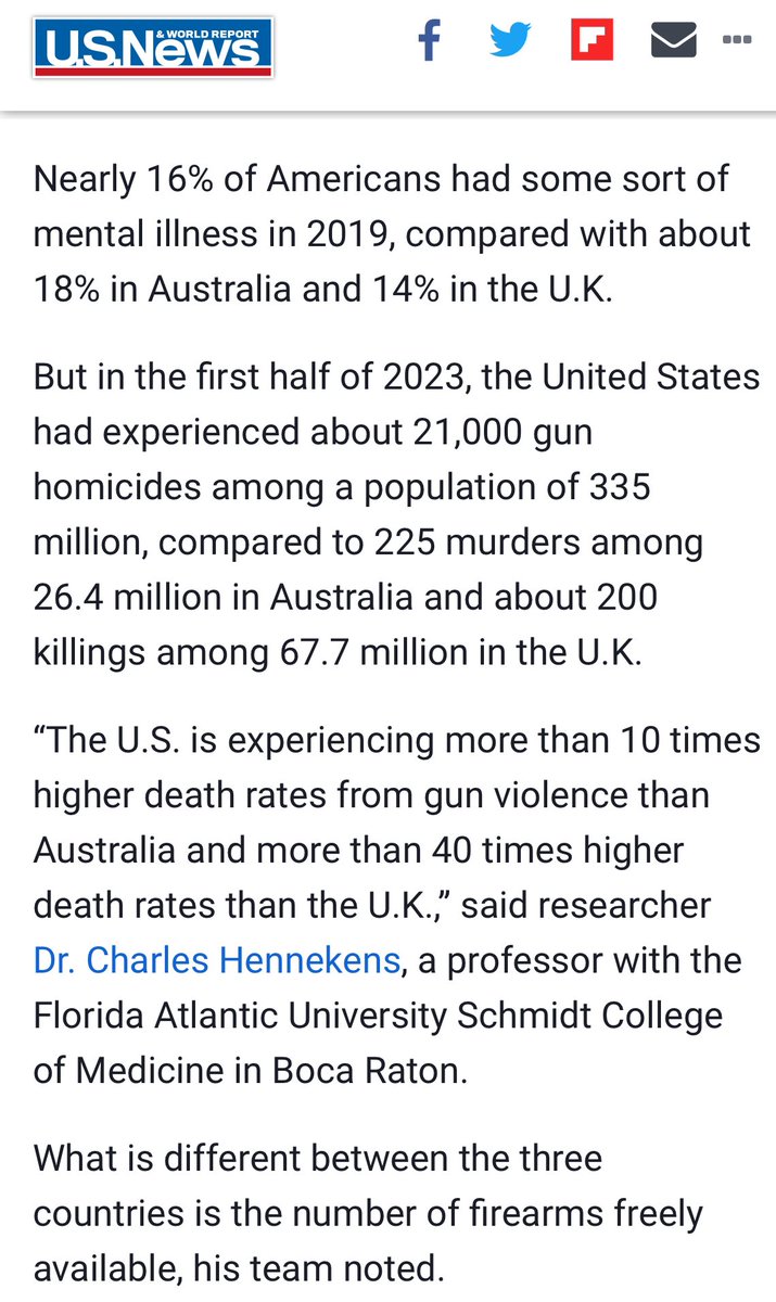 Every country in the world has people contending with mental health issues (the US is not an outlier on this). But the US is an outlier in terms of having the highest rate of civilian gun ownership in the world.